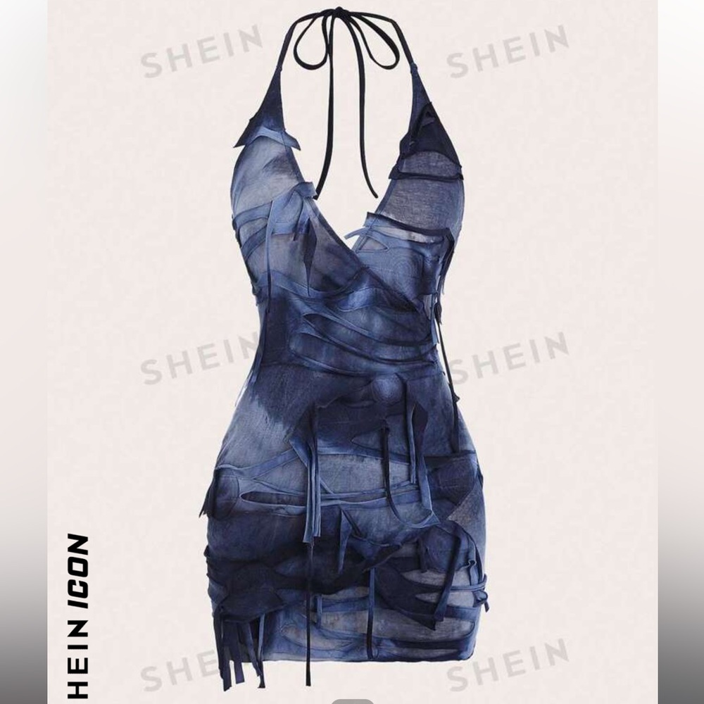 Blue dress halter dress from SHEIN
